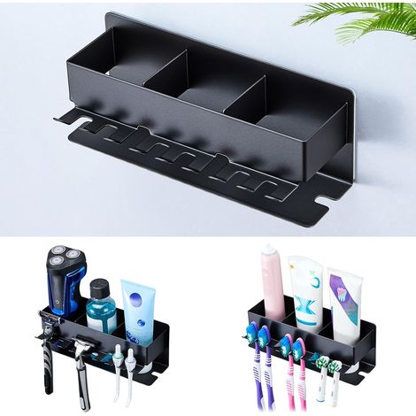 Wall-Mounted Toothbrush Holder, Electric Toothbrush Holder, Toothbrush Holder, Bathroom Toothbrush Holder, Toothpaste Holder (Black, Medium) (1/5)