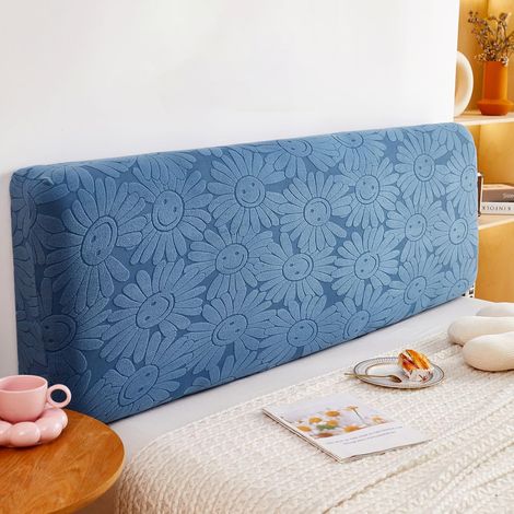 CCYKXA 180cm Housse de tête de lit double couvre-tête de lit double élastique protection couvre-tête de lit impression couleur unie housse de tête de lit double bleu (1/4)