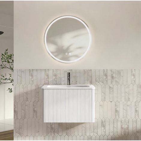 Mueble de baño con lavabo y espejo LED de 60 cm, blanco DESVIAE (1/5)