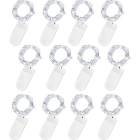 Guirlande Lumineuse à Piles, Lot de 12 Pièce Fée Chaîne Lumières 2m 20 LEDs Guirlande en Cuivre Étanche pour Décoration Anniversaire, Fête, Mariage,Pelouse (Blanc froid) [Classe énergétique A] (1/5)