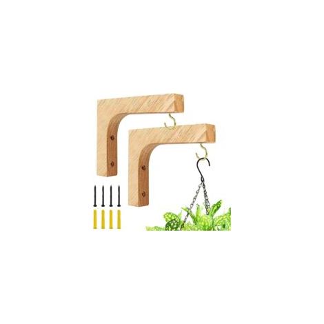 2 ganchos decorativos de madera para pared de 15 x 13 cm – Capacidad de carga de 20 kg para cestas, faroles y macetas - Crezuo