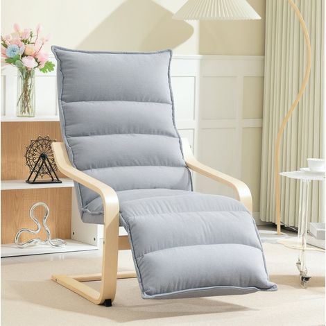 Fauteuil relax en velours gris clair avec repose-pieds réglable, 67 x 93-114 x 105 cm (1/5)