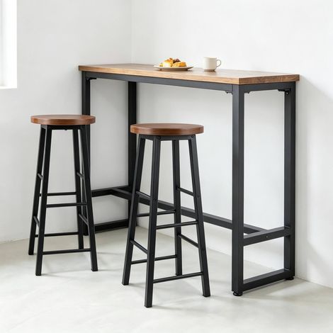 Lot de 2 tabourets de bar industriels en MDF et métal marron, 71 cm (1/5)