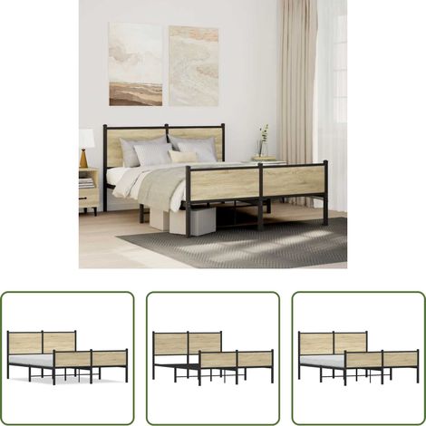 Metallbettgestell - Metallbett ohne Matratze Sonoma-Eiche 137x190 cm (1/5)