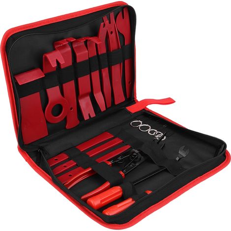 19 pièces coffret d'outils démontage autoradio pinces à clips plastique acier rouge panneau porte voiture (1/5)