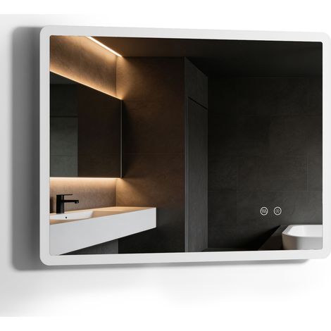 HOROW LED Badspiegel 50 × 70 cm, Badezimmerspiegel mit 3 Lichtfarben, Dimmfunktion und Anti-Beschlag, IP44, Touch-Schalter, horizontal oder vertikal montierbar (1/5)