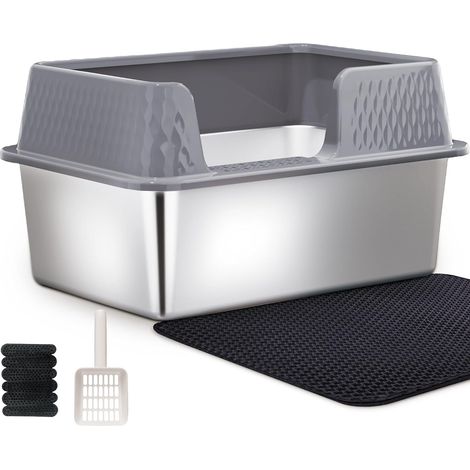 Cat Litter Tray Stainless Steel Cat Litter Tray Sturdy Metal Cat Litter Tray High Sided Litter Tray with Detachable Lip and Fence Large Durable Cat Litter Tray (1/5)