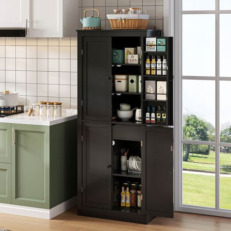 Mobile da cucina, mobile alto multifunzionale, credenza con due ante a ripiano, vani portaoggetti e cassetto interno, 182 × 40 × 75, adatto per cucina, sala da pranzo e soggiorno.