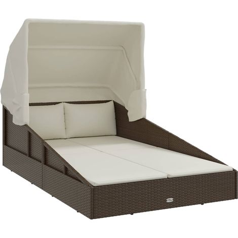 Transat avec toit pliable marron 200x114x128 cm résine tressée