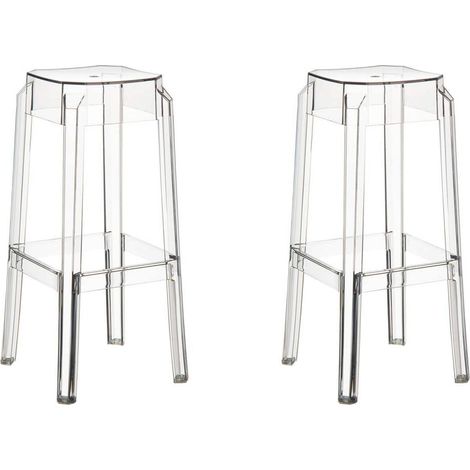 Set 2 sgabelli bar impilabili design moderno in plastica trasparente 100000231