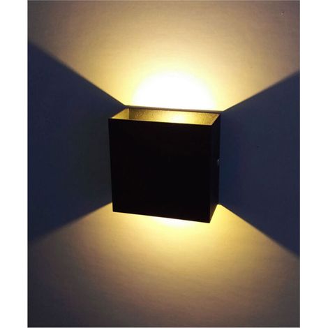 Applique murale carrée intérieure moderne, LED dimmable, lumière chaude, coque noire, 10x10x5 cm (1/5)