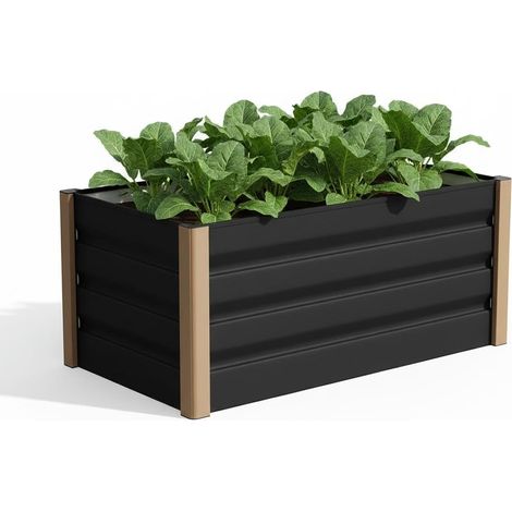 Jardinière surélevée en Aluminium, Taille Jumbo avec Fond Ouvert, 120 x 60 x 40 cm, kit de jardinière pour l'extérieur, avec Bords de sécurité arrondis et Bordure résistante aux coupures, Gris (1/5)