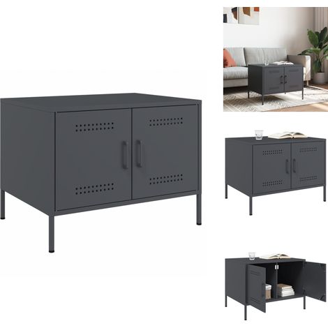 Table basse anthracite 68x50x50,5 cm acier - Table Basse Industrielle - Table D'appoint - Meuble De Salon - Table Design - Table Avec Rangement (1/5)