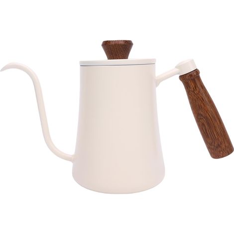 Bouilloire à café à infusion manuelle 600ML, Pot à bec Long et étroit en acier inoxydable 304 avec poignée isolée à échelle pour la maison et le Camping, blanc (1/5)