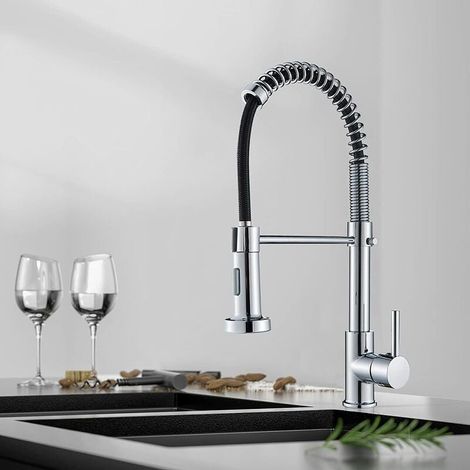 Kitchen Tap with Pull Down Sprayer,High Arc Gooseneck Kitchen Sink Faucet, Single Handle Stainless Steel Mixer Tap(chrome plated) (1/5)