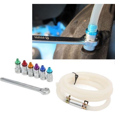 Clé de purge de frein en métal avec 6 adaptateurs 7‑12mm, tuyau de vidange universel pour voiture, moto, SUV et camionnette (1/5)