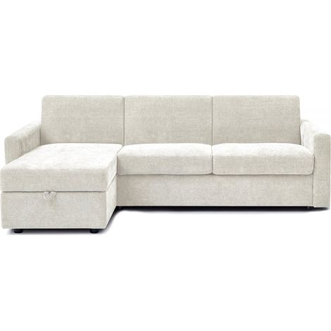 Divano letto angolare reversibile "Celia" con meccanismo trasformabile express in tessuto - 3 posti - Beige