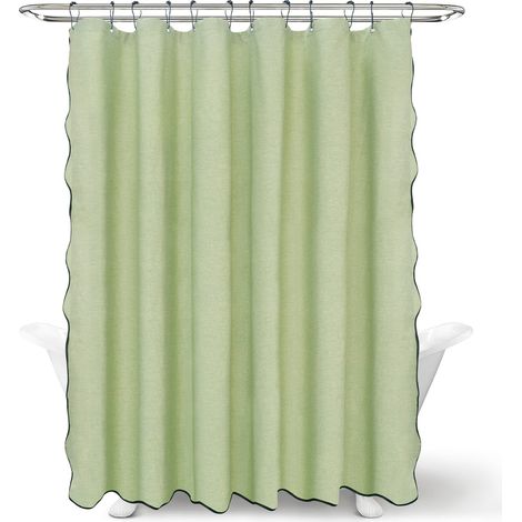 183x183CM Doublure de bain épaissie imitation lin verte imperméable à bord ondulé rideau de douche imperméable spécial salle de bain rideau de douche cationique à bord ondulé (1/4)