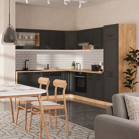 Cucina angolare completa R-Line, Antracite rustico/Rovere dorato, 287 x 227 cm, PL Rovere, Vicco (1/5)