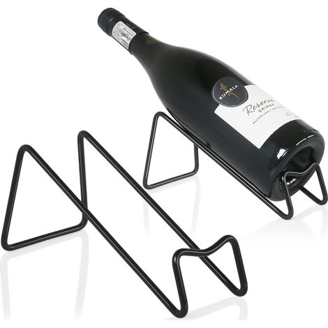 Ensemble de 2 porte-bouteilles en métal noir, porte-bouteilles géométrique à poser, élégant support pour une bouteille, idéal pour la maison, le bar, la cuisine et la salle à manger. (1/5)