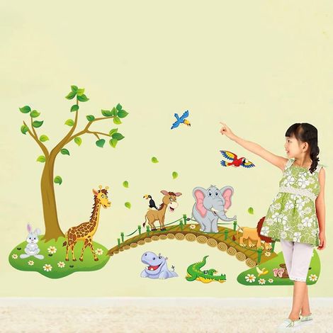 muraux Animaux De La Jungle Autocollant Mural Arbre Lion Girafe Lphant Chambre Enfants Bb Salon Dcoration Murale (1/5)