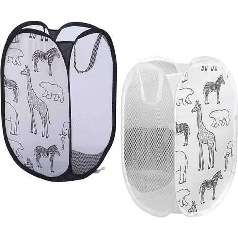 2-piece laundry basket, foldable laundry hamper, laundry bag, pop-up laundry basket with handle, for organizing children's rooms, toys, clothes, 30 x 30 x 48 cm (black and white) (1/5)