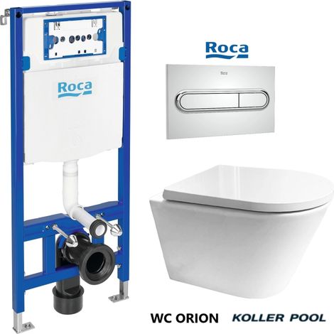 PACK ROCA DUPLO Bati-Support RÉSERVOIR ENCASTRABLE ET PLAQUE PL1 CHROME BRILLANT AVEC WC SUS Vortex Orion Surround Abattant Bl Br KP (1/5)