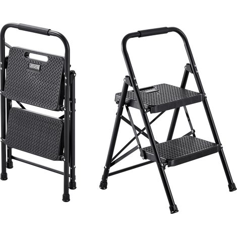 VEVOR Escalera Plegable de 2 Peldaños, Escalera de Tijera con Estructura de Acero, Capacidad de Carga Máx. 272 kg, con Asa Superior de Goma y Pies Antideslizantes, Utensilio para Hogar Cocina Oficina