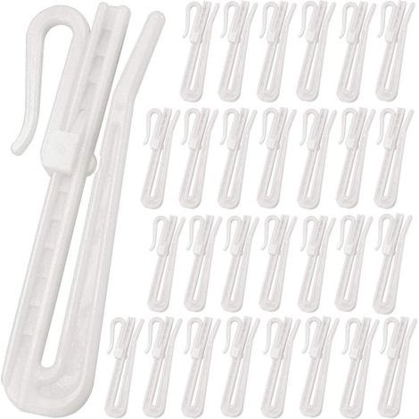 Ganchos para cortinas - 50 unidades - Clips ajustables para cortinas - Cinta de plástico para cortinas con pliegues - Gancho para paneles planos - Blanco - Fácil de instalar - 7 cm (1/5)