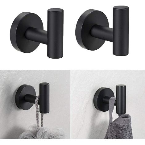 Crochets à ventouse de douche 2 pièces, crochets muraux, patères en acier inoxydable, sans poinçonnage et étanches, peuvent supporter 6KG, noir (1/5)