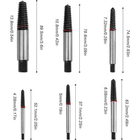 Extractor de tornillos rotos de 1/8″–1″ – Paquete de 6 extractores para pernos y tuberías dañados, fabricados en acero endurecido de alta resistencia.