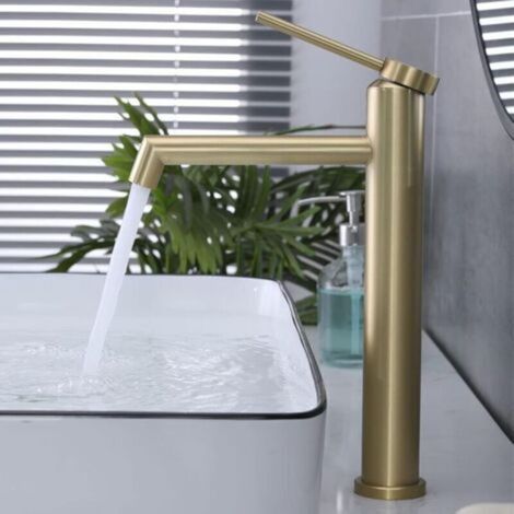 Hochwaschtischarmatur, gebürstetes Gold, Einhebelmischer, Warm- und Kaltwasser einstellbar, gebürstetes Gold, M4OK-T
