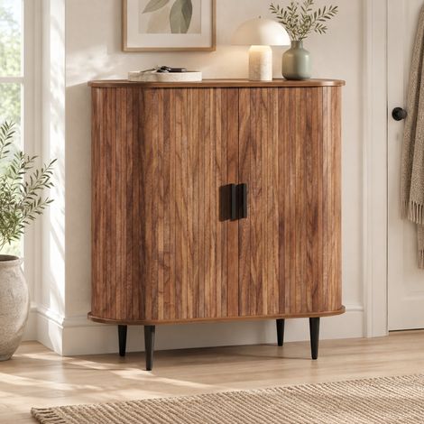 Zapatero 85x40x93 cm de MDF natural, puertas correderas y 4 ganchos - CHICFURN (1/5)