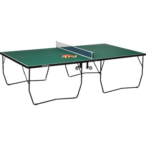 Tavolo da ping pong da interno (con ruote), tavolo da ping pong pieghevole, set da ping pong (compresi 2 racchette e 3 palline), racchetta in acciaio, racchetta verde, consegna a domicilio. (1/5)