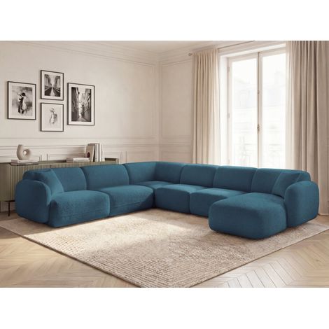 BOBOCHIC - Canapé panoramique fixe modulable ANDA avec 1 méridienne, 2 chauffeuses et 1 petit angle Angle gauche  Bleu clair