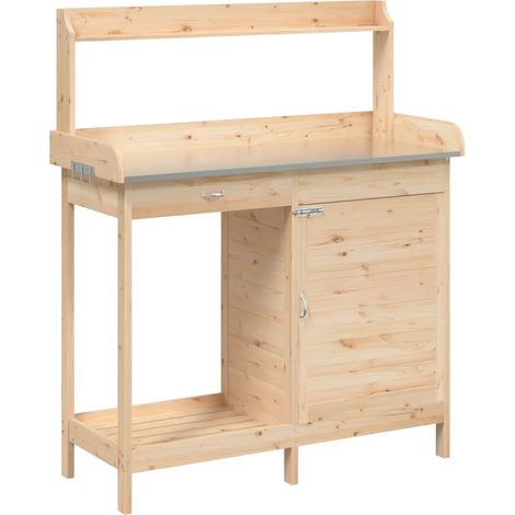 Mesa de trabajo para macetas con armario madera maciza de abeto 110,5 x 45 x 124,5 cm práctico espacio de almacenamiento estilo jardín madera natural 020046204 (1/5)
