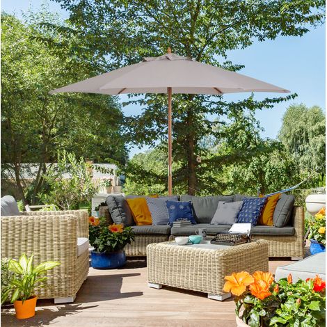 Sombrilla de jardín 250x230 cm gris en poliéster con mástil de bambú y 3 posiciones (1/5)