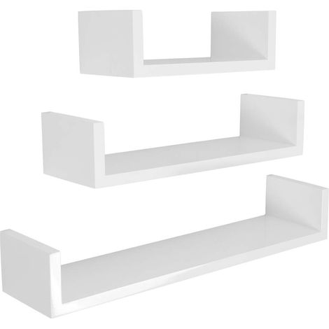 Etagere Murale Lot de 3 Etagères Murales Blanche Tablettes Flottantes Étagères de Rangement Forme de U, 30/45/60cm, Charge 15kg, pour Salle de Bain Chambre Salon Cuisine, Blanc (1/5)