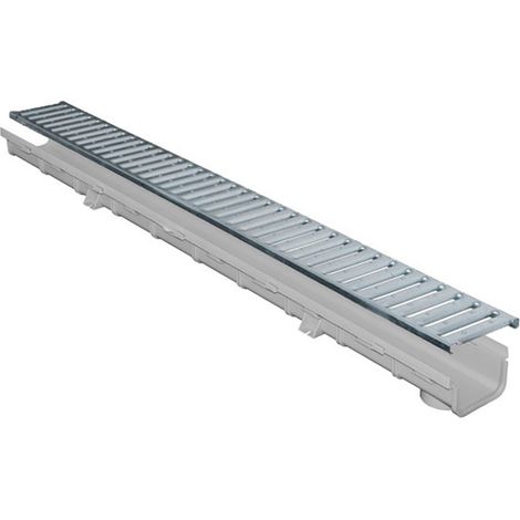 First Plast – Caniveau d'évacuation PVC 1m avec grille passerelle zinc A15 – Section de passage 237cm² – Pour drainage efficace des eaux de pluie
