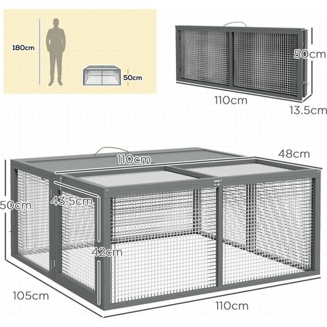 Cage lapin nain naturel bois pliable avec enclos toit rabattable poignée, cabane légère transportable lapins cochons d’inde balcon jardin (1/5)