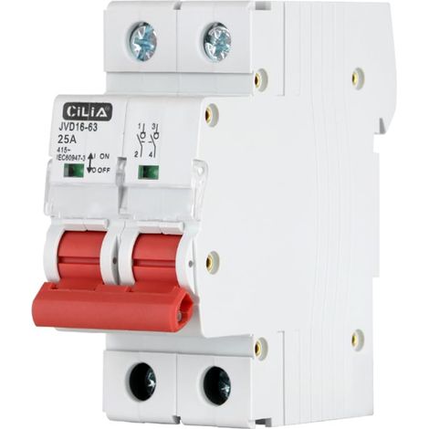 Interrupteur de Sectionneur Modulaire 2P 400VAC 25A/32A/40A, 2 Modules DIN, IP20, IEC60947-3 - Interrupteur D'isolation Pour Tableaux électriques In=25A (JVD16-63-2P-25A) (1/5)