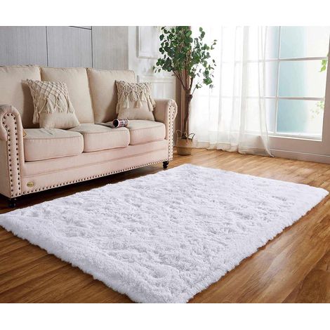 Grand tapis moderne à poils longs en peluche douce - Antidérapant - pour chambre à coucher, salon, espace de jeu pour enfants (blanc, 80 x 120 cm) (1/5)