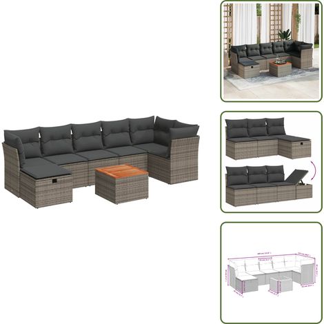 8-tlg. Garten-Sofagarnitur mit Kissen Grau Poly Rattan - Gartensorte - Gartenmöbelset - Outdoor Lounge Set - Rattan Sofa - Esstisch (1/5)
