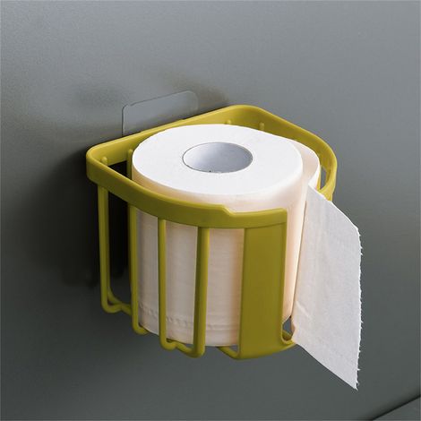 Porte-papier toilette mural, panier à papier toilette robuste, étagère de rangement pour salle de bain, jaune (1/4)