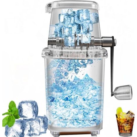 Broyeur à glace manuel – Rasoir à glace rotatif manuel pour cocktails, neige fondue et frappe, broyeur à glace chromé pour thé glacé et café, capacité de 1,25 l (1/5)
