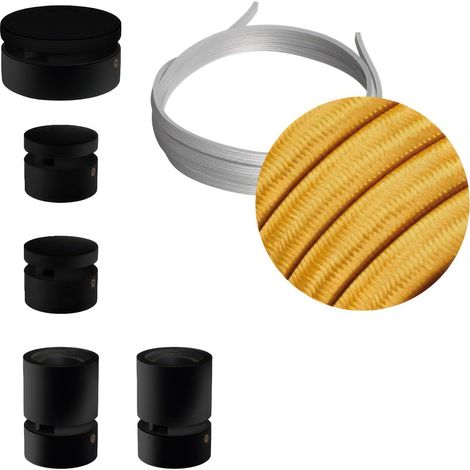 Sistema Filé Wiggle Kit - con cavo di 3 m per catenaria e 5 componenti in legno verniciato nero per interni