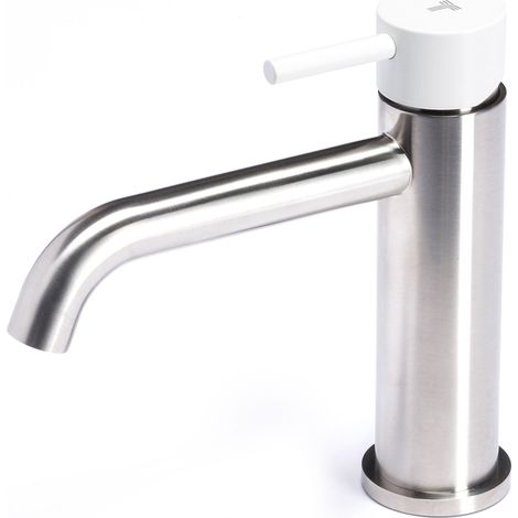 Rubinetto Miscelatore Monocomando Lavabo senza Scarico in Acciaio Inox Satinato Maniglia Neve (1/3)