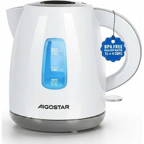 Aigostar Bollitore Elettrico 1.2L 2200W Senza BPA Bianco Grigio Off Automatico