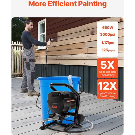 Pulvérisateur de Peinture sans Air sur Pied, Pistolet de Peinture 650 W, Haute Pression 3000 PSI, Tige d'Extension et Kit de Nettoyage, pour Peinture Intérieure Extérieure Fournitures Clôtures (1/5)