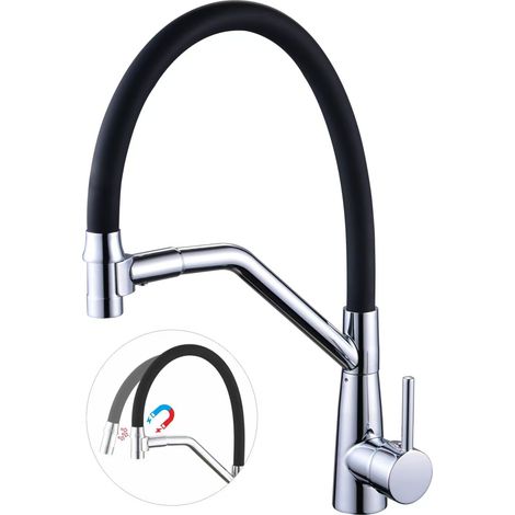 Kitchen electroplated sink faucet, single pipe, hot and cold water dual-use pull-out household sink rotating all-copper faucet - Little Goddess electroplated magnetic model [stainless steel]